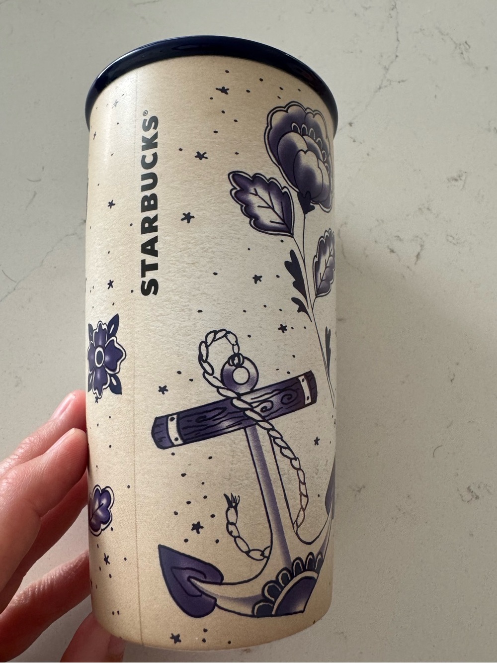 Starbucks 2016 Sailor Blue Mermaid Siren Tattoo Ceramic 12oz Travel Tumbler - Picture 3 of 9